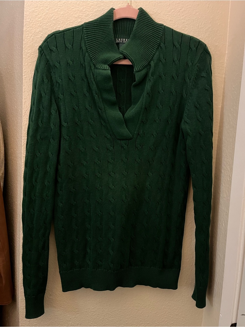 Ralph Lauren Green  L/S Cable Knit Cotton Sweater Sz Large